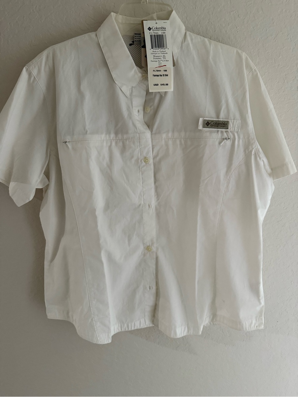 Columbia White Short Sleeve Button-Front Outdoor Shirt